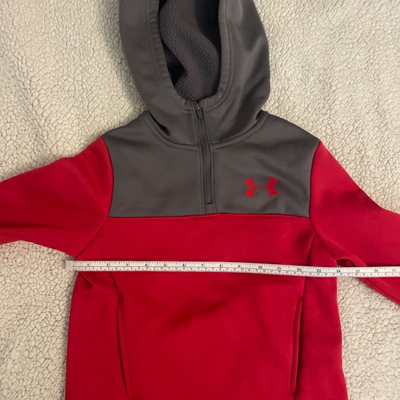 Under Armour Fleece Hoodie Quarter Zip Front Pocket Sweatshirt YXS Grey & Red - Picture 2 of 6